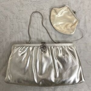Vintage silver clutch with attached coin purse
